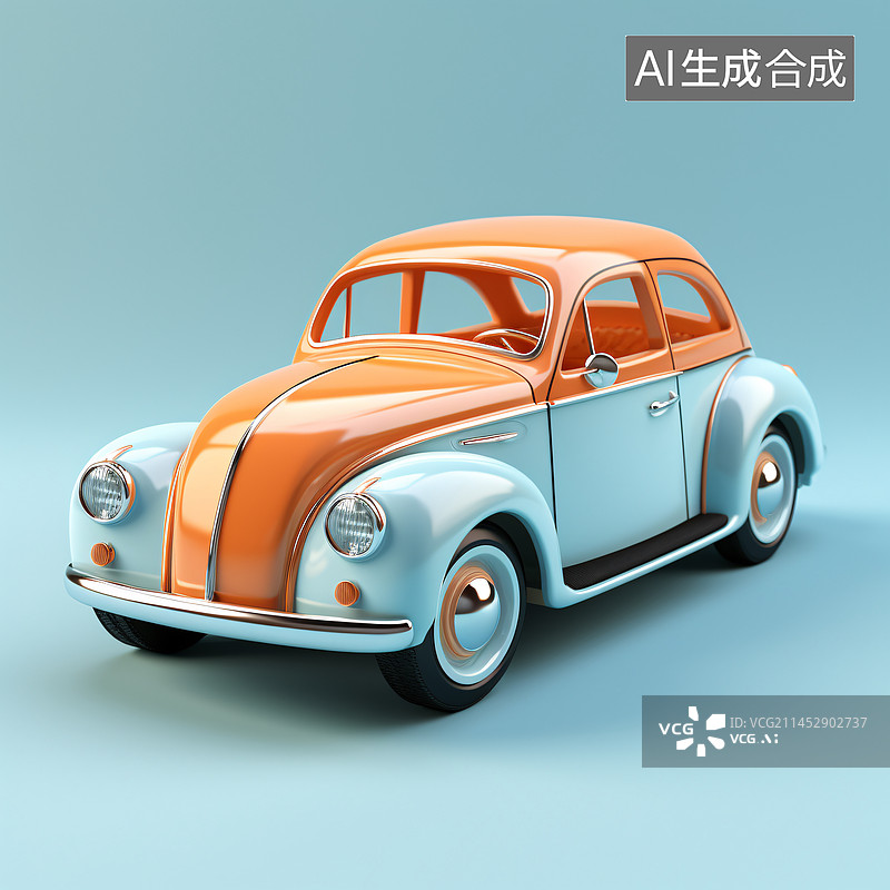 【AI数字艺术】秋季旅游概念，旅行复古老爷车3D渲染图片素材