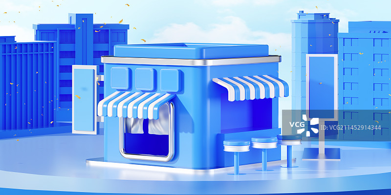 蓝色3D立体促销场景图片素材