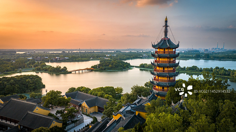 镇江金山风景区晚霞日落图片素材