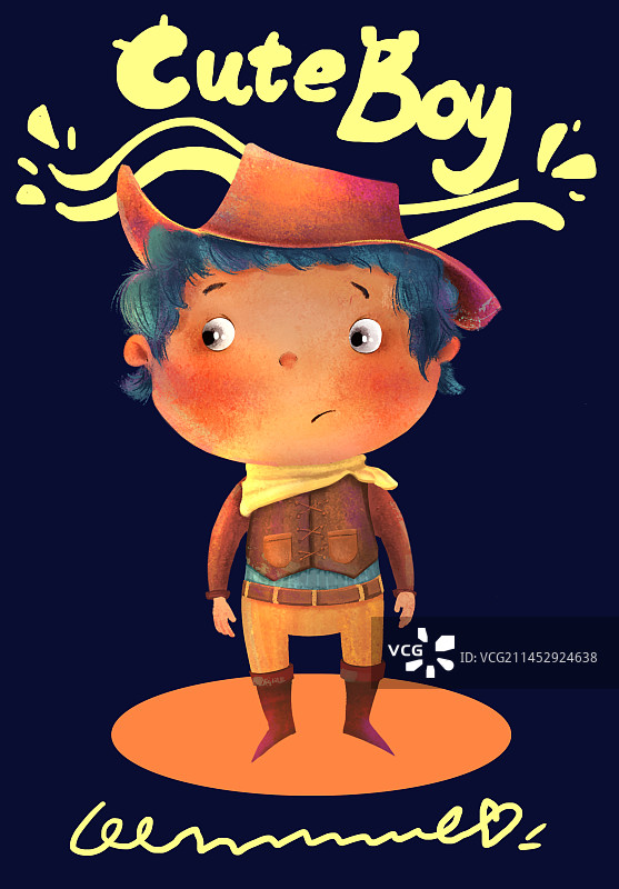 牛仔男孩可爱手绘设计模板图片素材
