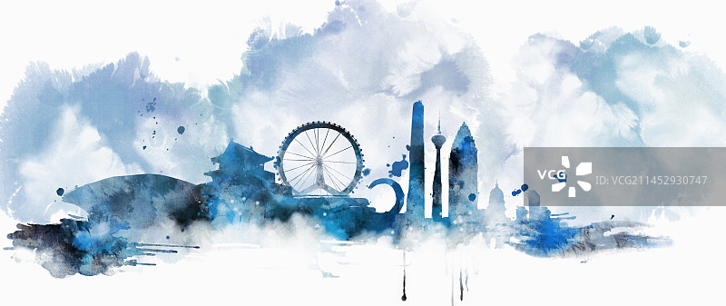 天津水彩地标建筑图片素材