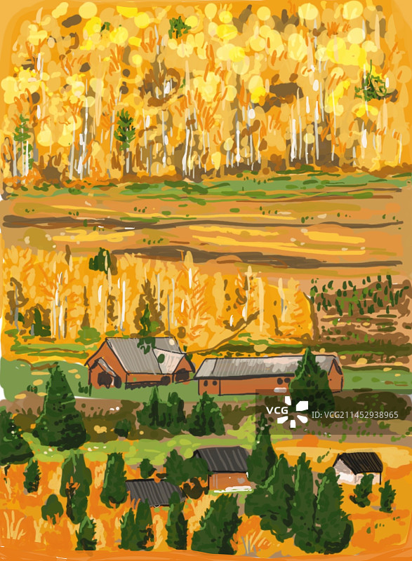 秋天黄色森林草地风景插画图片素材