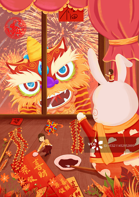 爆竹赶年兽除夕夜图片素材