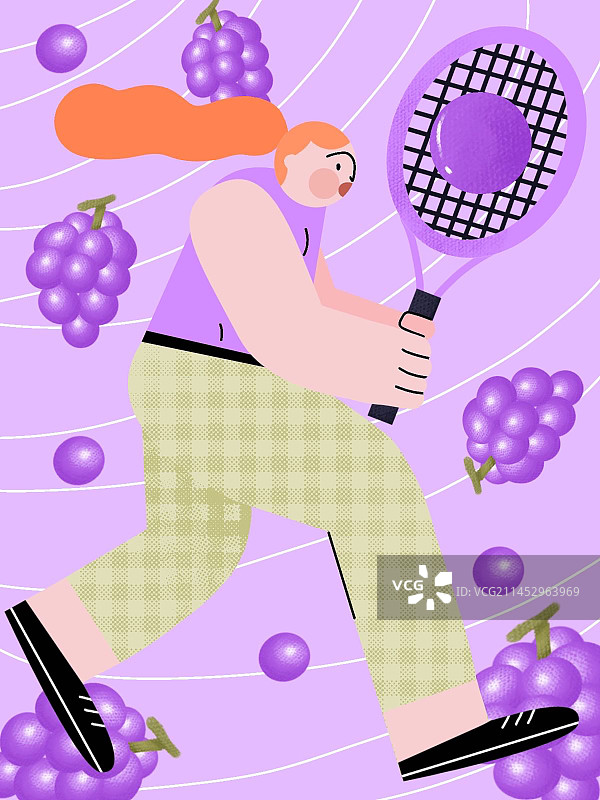 扁平插画运动网球葡萄创意图片素材
