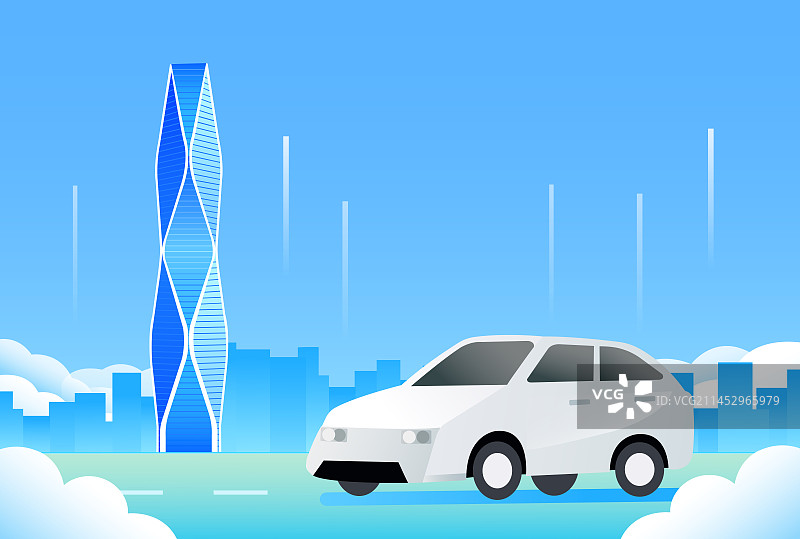 杭州极氪大厦与汽车新能源矢量插画，杭州大火炬，杭州新地标图片素材