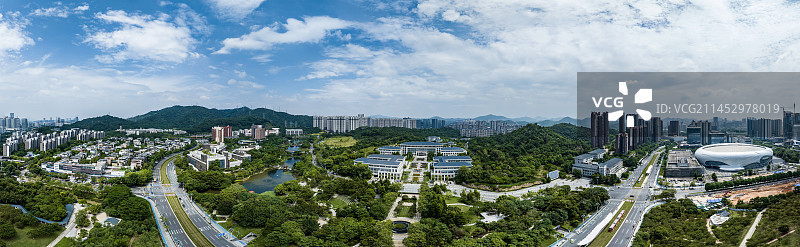 2023.9.5航拍广州市黄埔区区政府大楼，宝能广州国际体育演艺中心，市民公园全景图图片素材