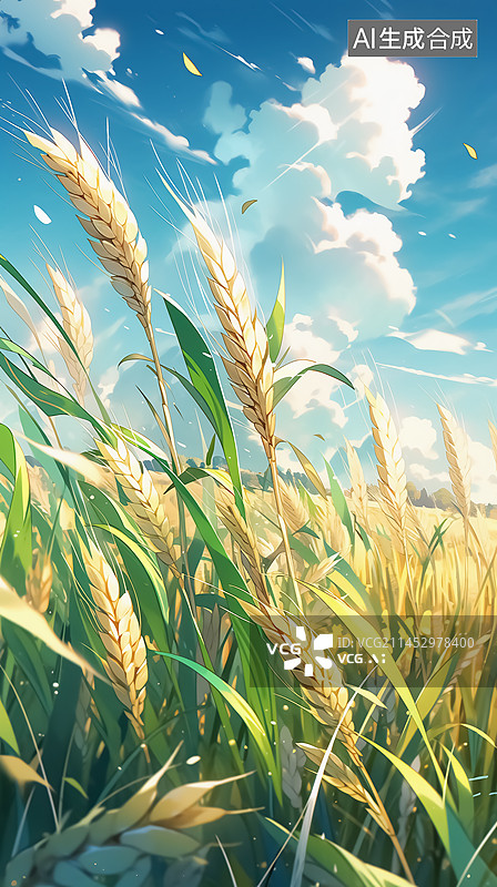 【AI数字艺术】田地里的水稻成熟插画图片素材