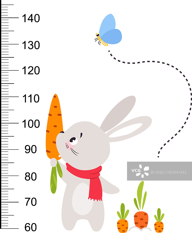 儿童身高测量尺与可爱兔子图片素材