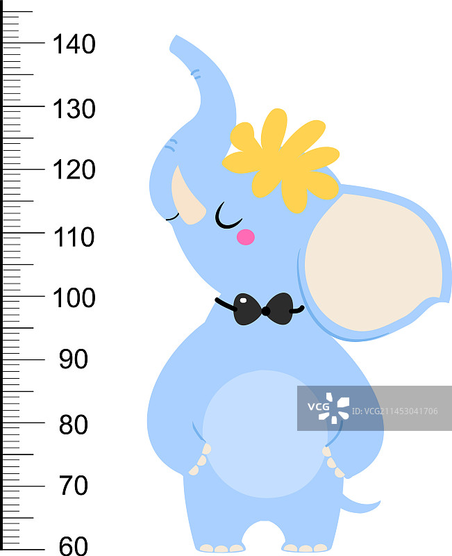 儿童身高尺与可爱的大象图片素材