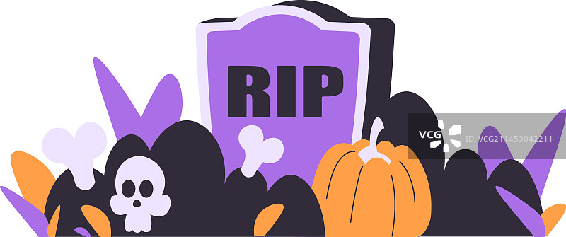 万圣节骷髅南瓜墓碑装饰图片素材