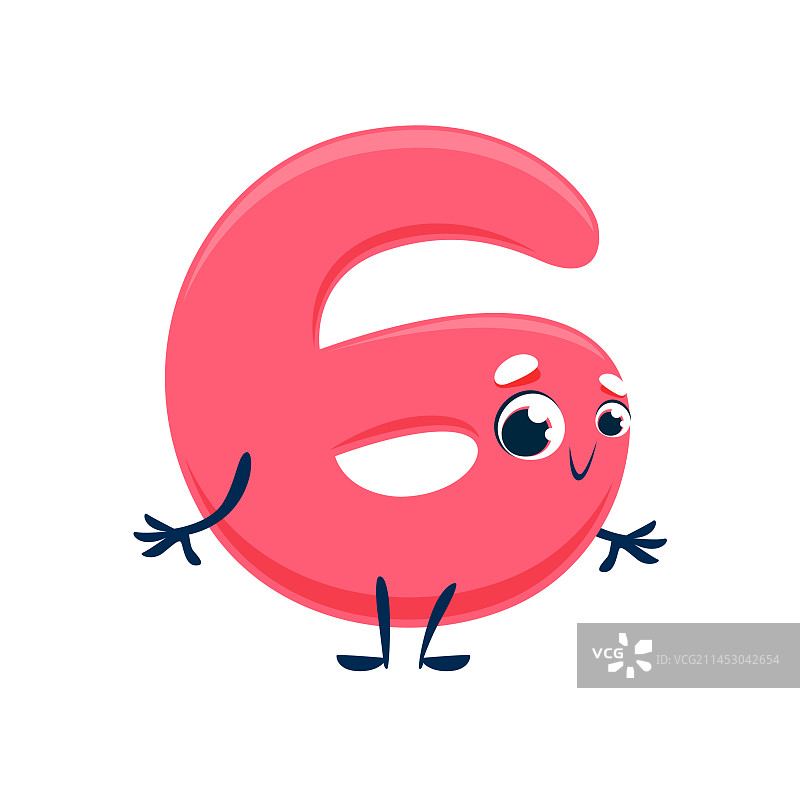 卡通可爱数字6算术角色图片素材