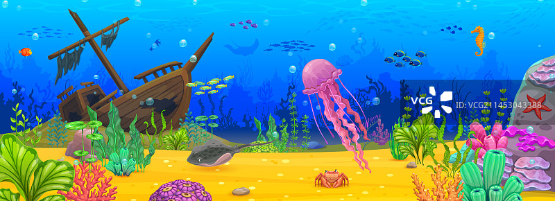 沉船卡通海底景观图片素材