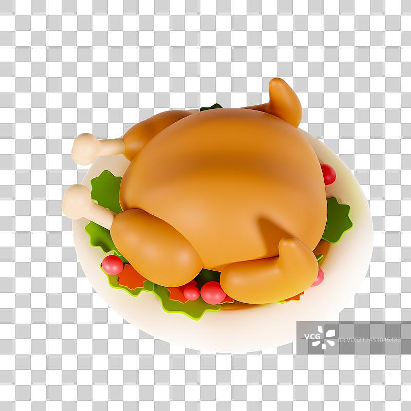 3D立体感恩节烤鸡鸡肉元素图片素材