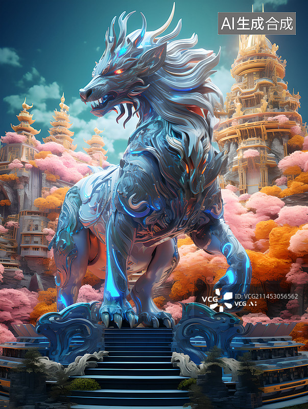 【AI数字艺术】麒麟，怪兽，东方艺术，三维角色，游戏画质，动物，雕塑，虚拟现实，梦境，超现实图片素材