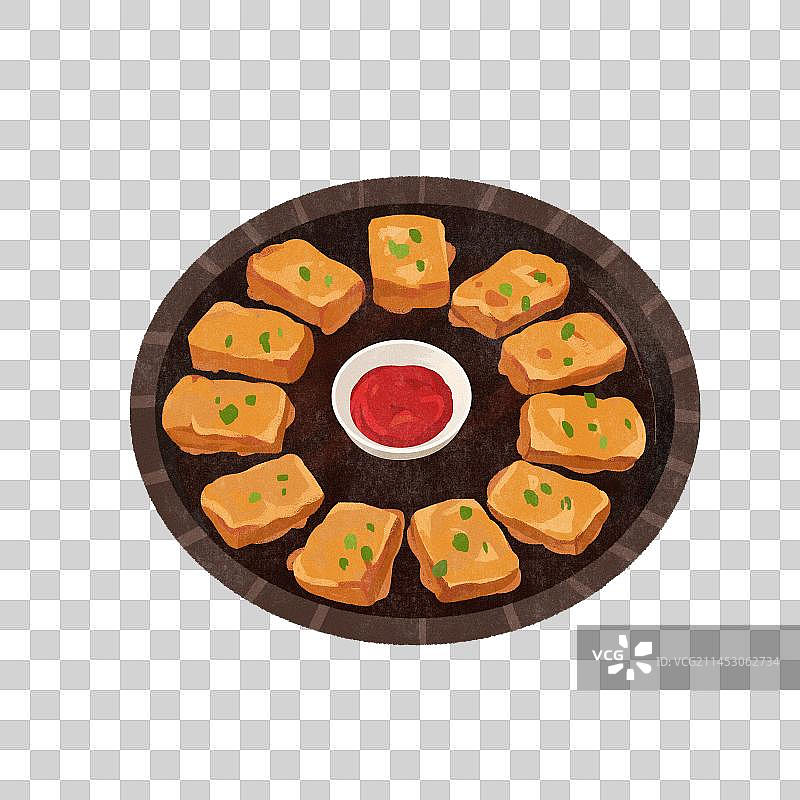 卡通安徽徽菜系虎皮毛豆腐插画图片素材