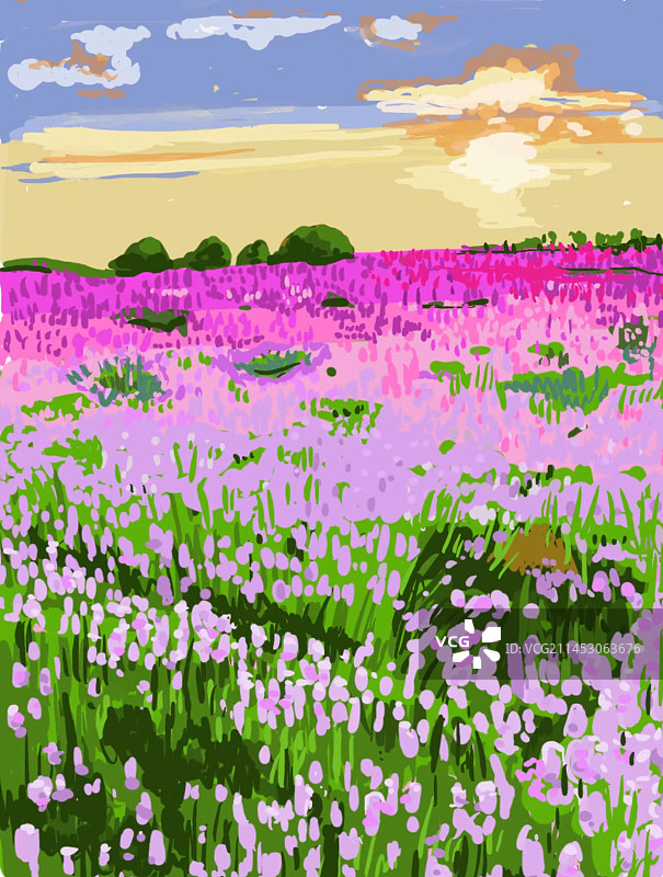四季风景盛开花朵唯美插画图片素材