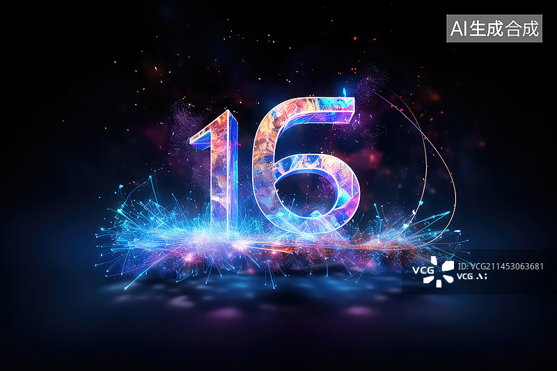 【AI数字艺术】流光效果的数字16图片素材