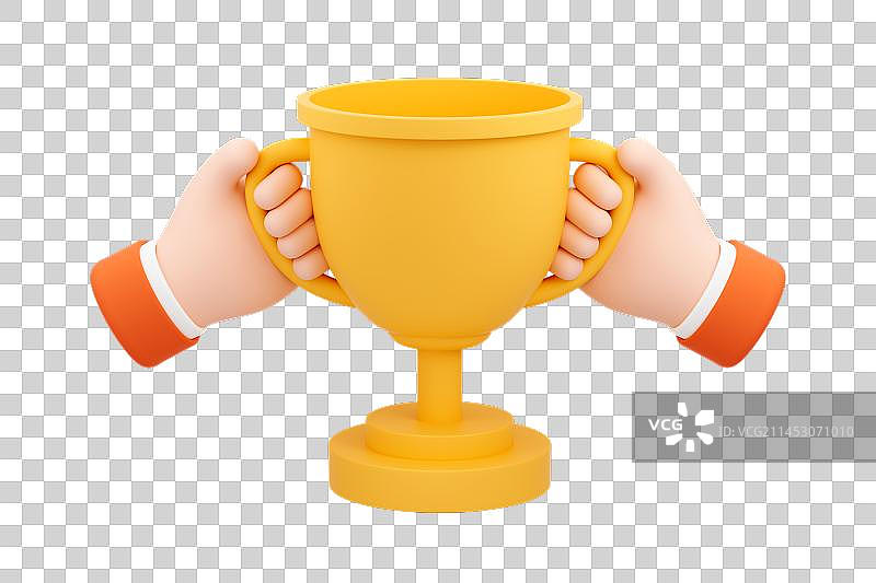 3D可爱卡通手拿奖杯图片素材