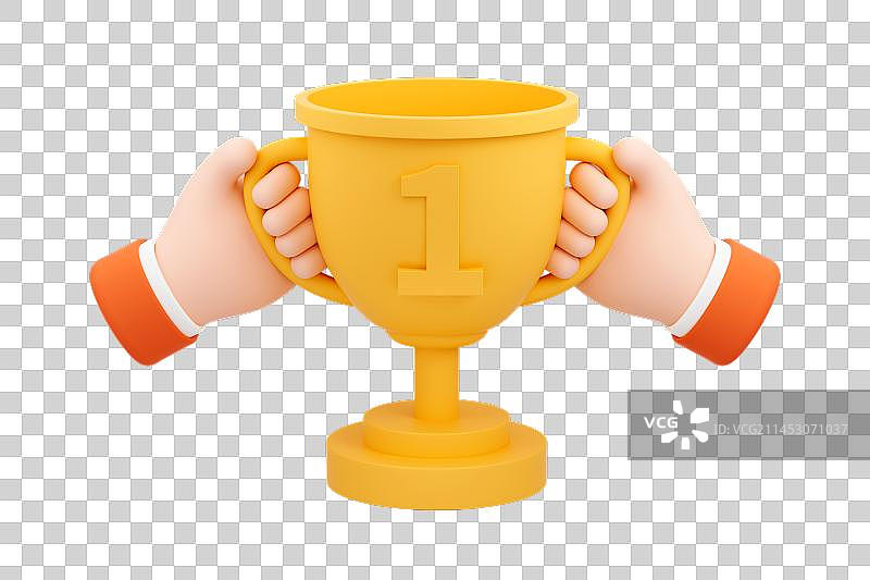 3D可爱卡通手拿奖杯图片素材