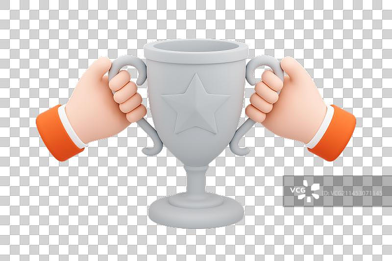 3D可爱卡通手拿奖杯图片素材