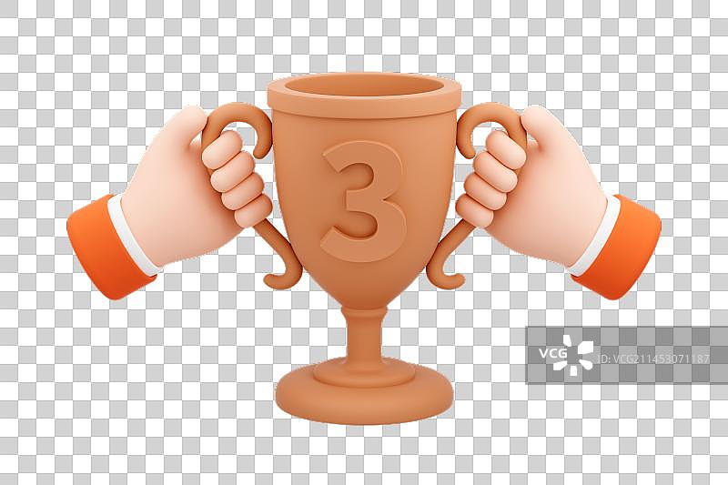 3D可爱卡通手拿奖杯图片素材