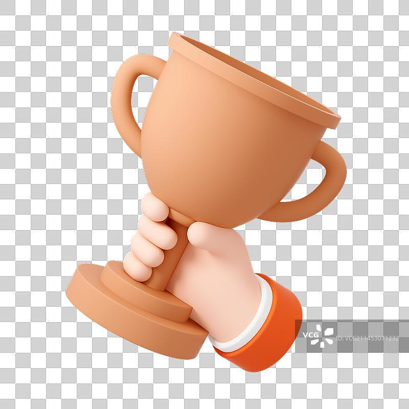 3D可爱卡通手拿奖杯图片素材