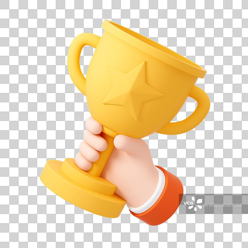 3D可爱卡通手拿奖杯图片素材