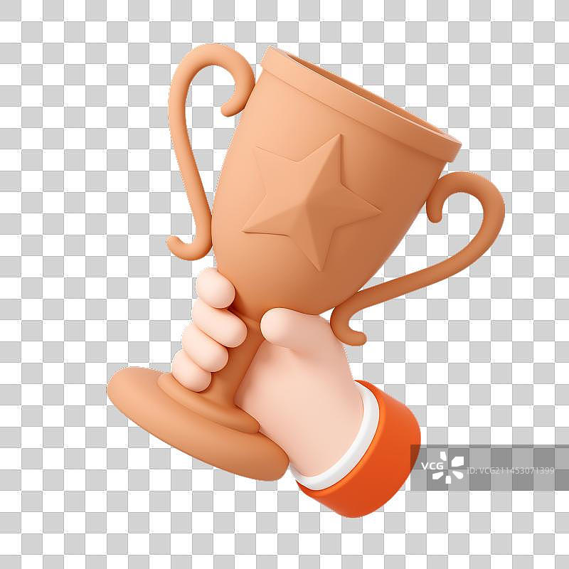 3D可爱卡通手拿奖杯图片素材