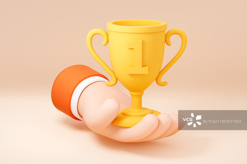 3D可爱卡通手拿奖杯图片素材
