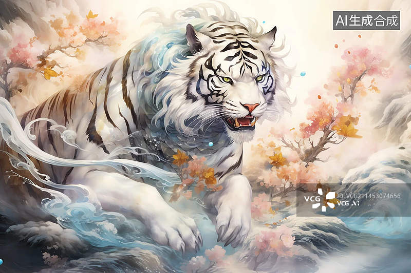 【AI数字艺术】中国水墨四大神兽白虎8图片素材