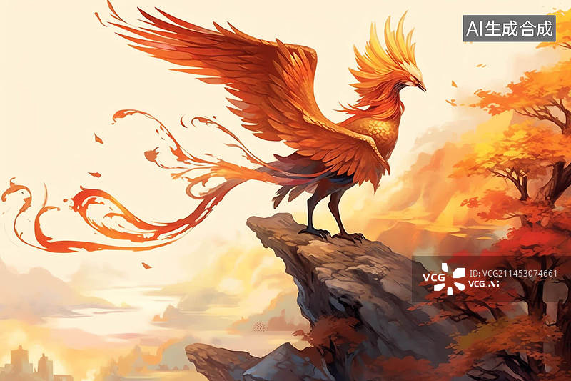 【AI数字艺术】中国水墨四大神兽朱雀图片素材