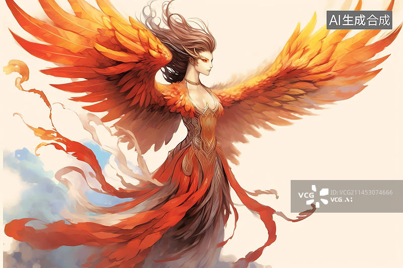 【AI数字艺术】中国水墨四大神兽朱雀神图片素材