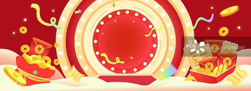 双十一双十二年终盛典精致插画海报banner图片素材