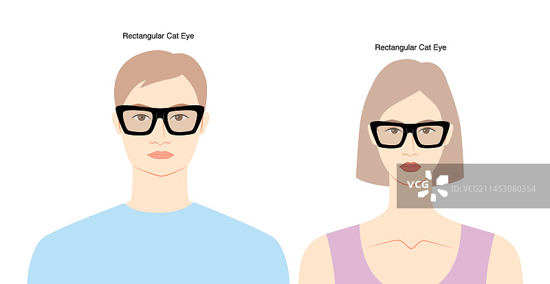 男女佩戴的长方形猫眼框眼镜图片素材