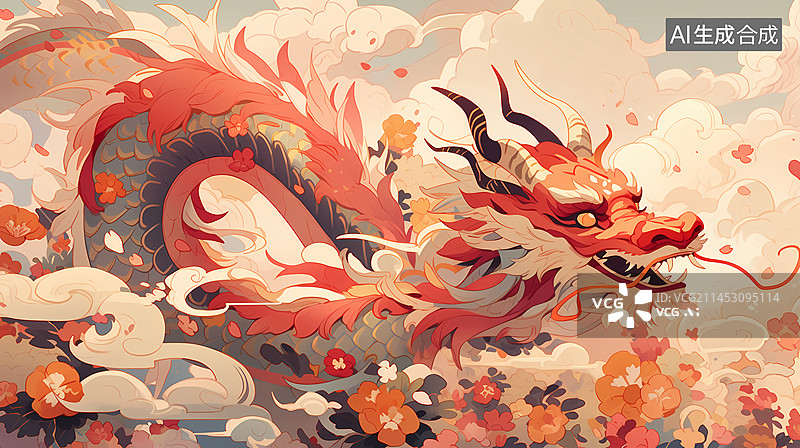 【AI数字艺术】中国神话龙，龙年主题插画图片素材