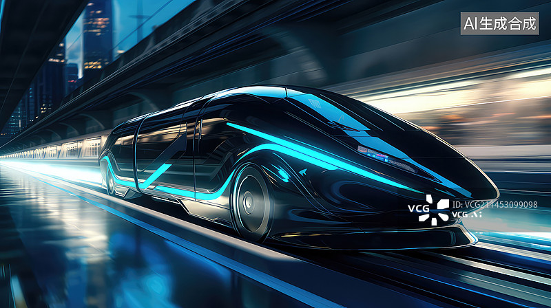 【AI数字艺术】未来城市，高速行驶的列车图片素材