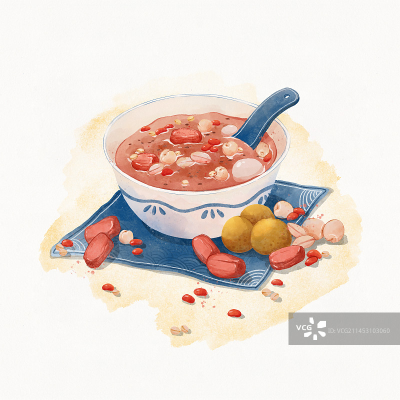 节令美食腊八粥水彩插画图片素材