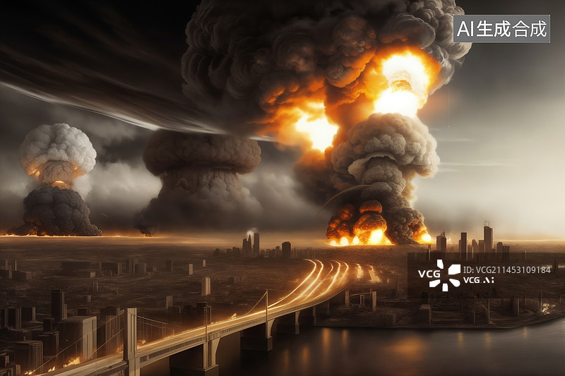 【AI数字艺术】核爆炸战争景象图片素材