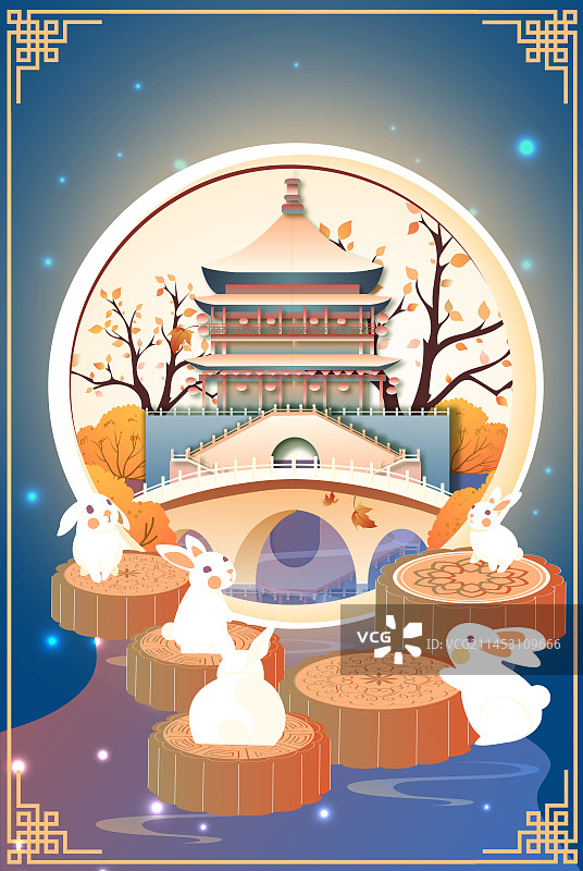 中秋节西安鼓楼鹊桥矢量插画图片素材