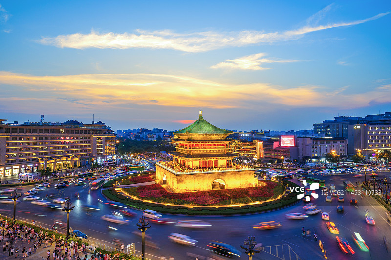 西安钟楼夜景 陕西地标建筑 西安城市都市风光图片素材