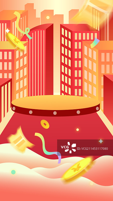 双十一双十二年终盛典精致插画背景图片素材