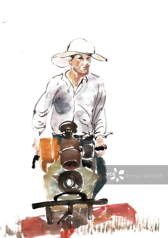 手扶拖拉机犁地图片素材