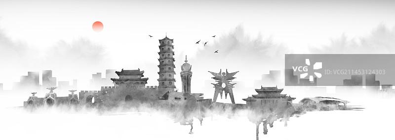 商丘城市建筑插画背景图片素材