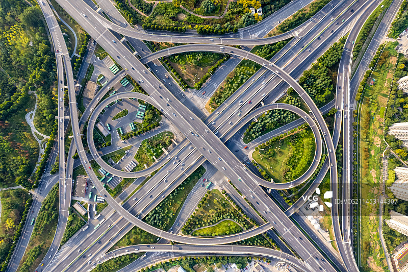正上方视角航拍中国河南郑州城市立交桥风光图片素材