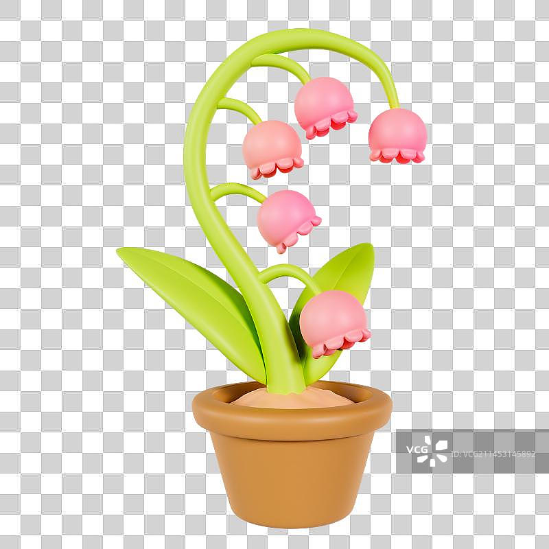 3D立体铃兰花朵盆栽植物元素图片素材