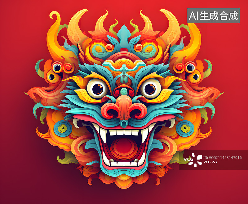 【AI数字艺术】国潮风卡通插画龙头图片素材