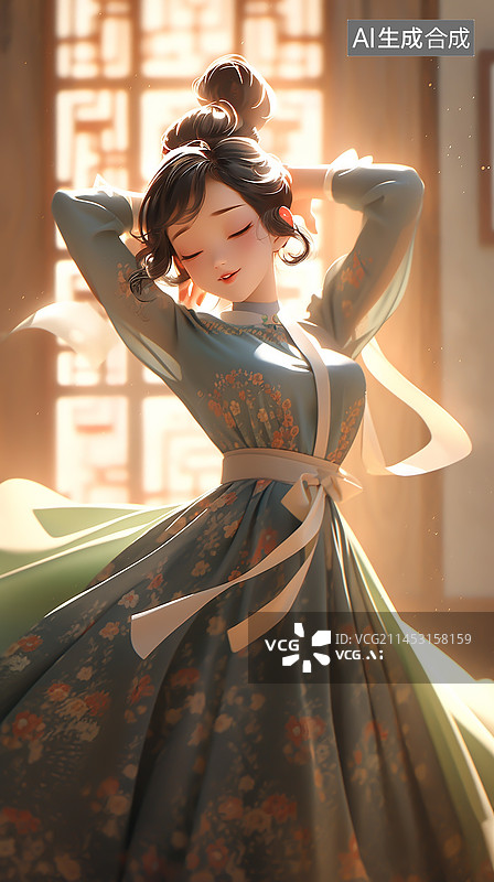 【AI数字艺术】穿着传统服装的年轻美丽女子图片素材