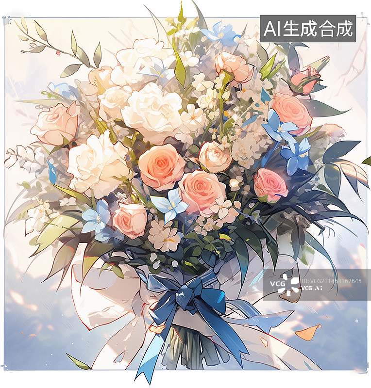 【AI数字艺术】情人节一束浪漫的鲜花插画图片素材