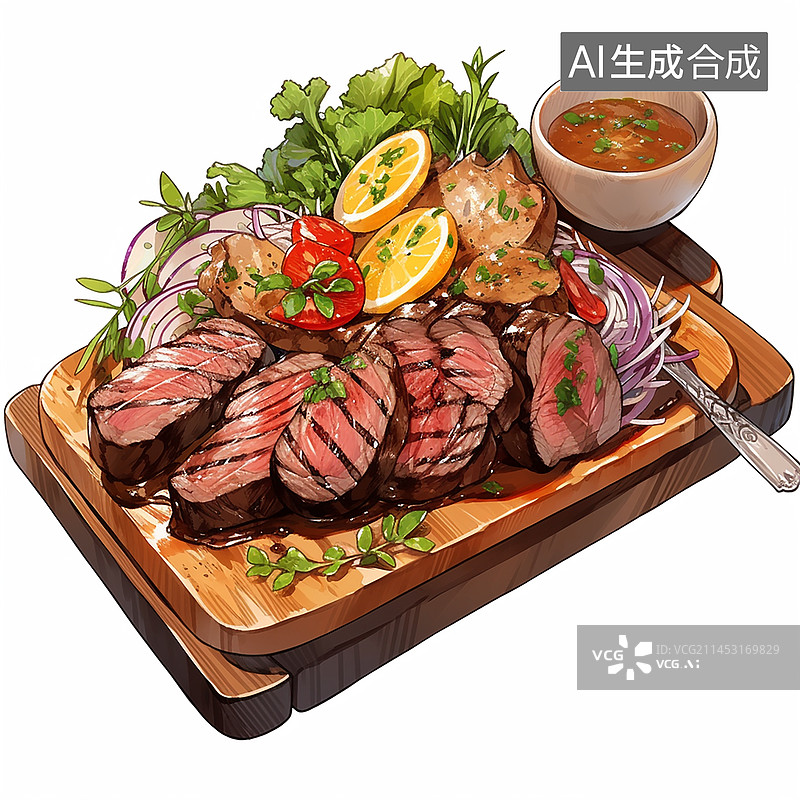 【AI数字艺术】煎牛排插画图片素材
