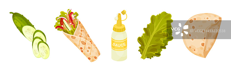 含有黄瓜的土耳其烤肉三明治配料图片素材